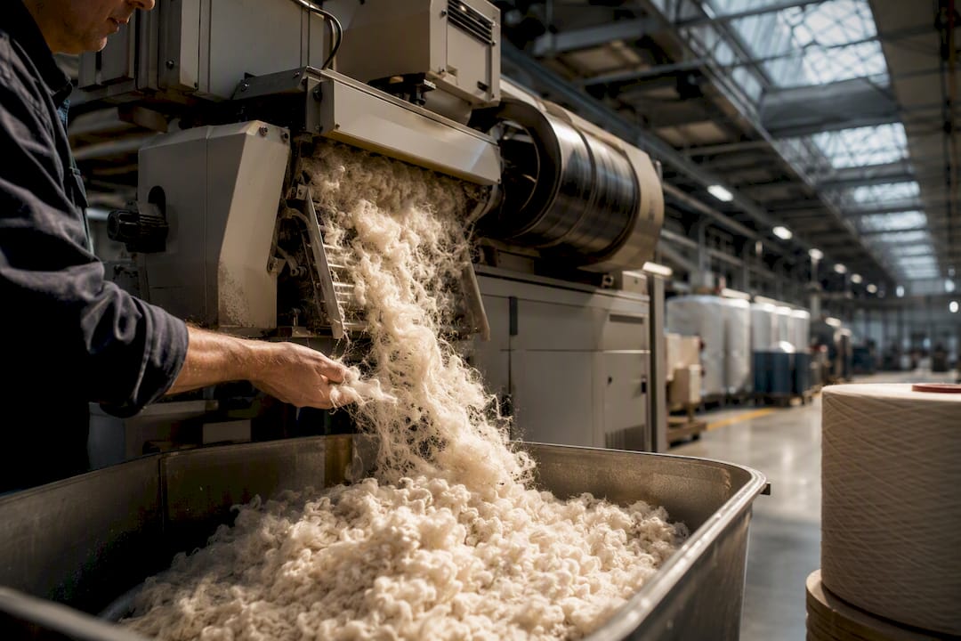 Fibre di cotone sfilacciate nel processo di riciclo