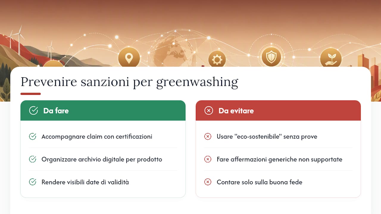 Come la tracciabilità previene le sanzioni per greenwashing — overview diagram