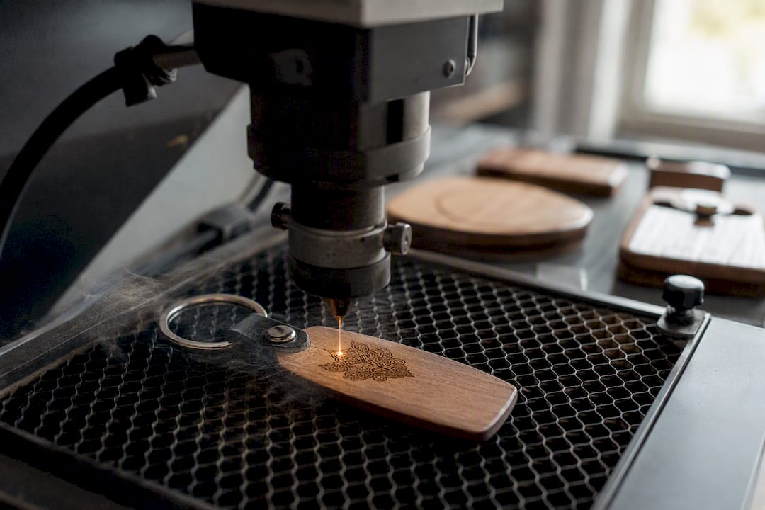 Incisione laser su pen drive in legno, primo piano