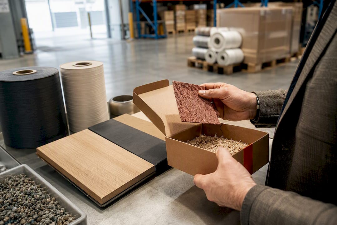 L'acquirente controlla i materiali sostenibili in arrivo