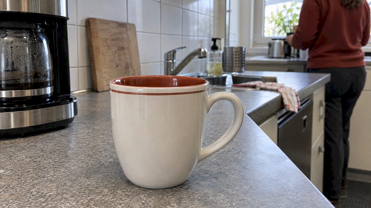 Vista da vicino di una tazza in ceramica smaltata
